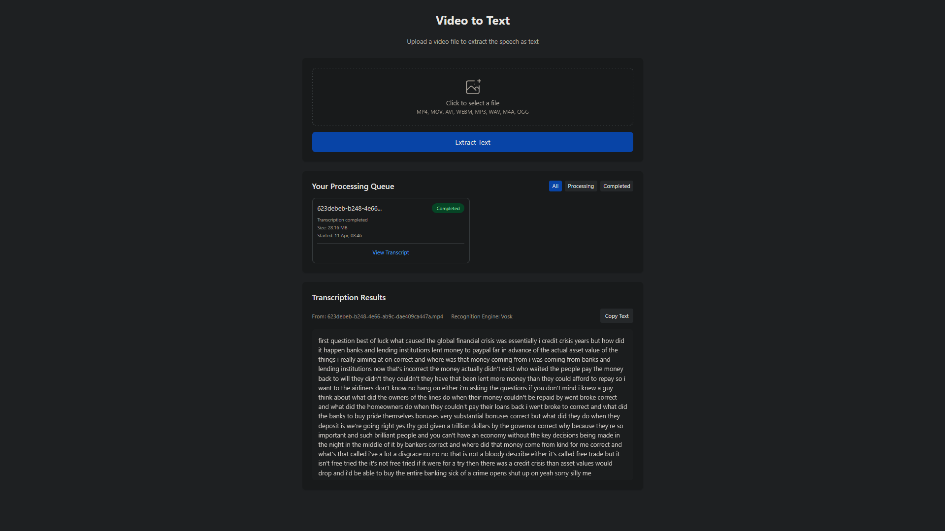 Video to Text Converter Project Screenshot